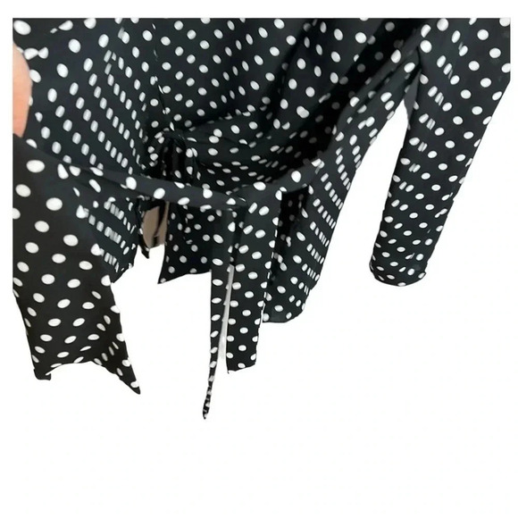 ADRIANNA PAPELL wrap sheer chiffon polka dot B&W blazer,cover jacket,blouse.EC - Picture 12 of 16